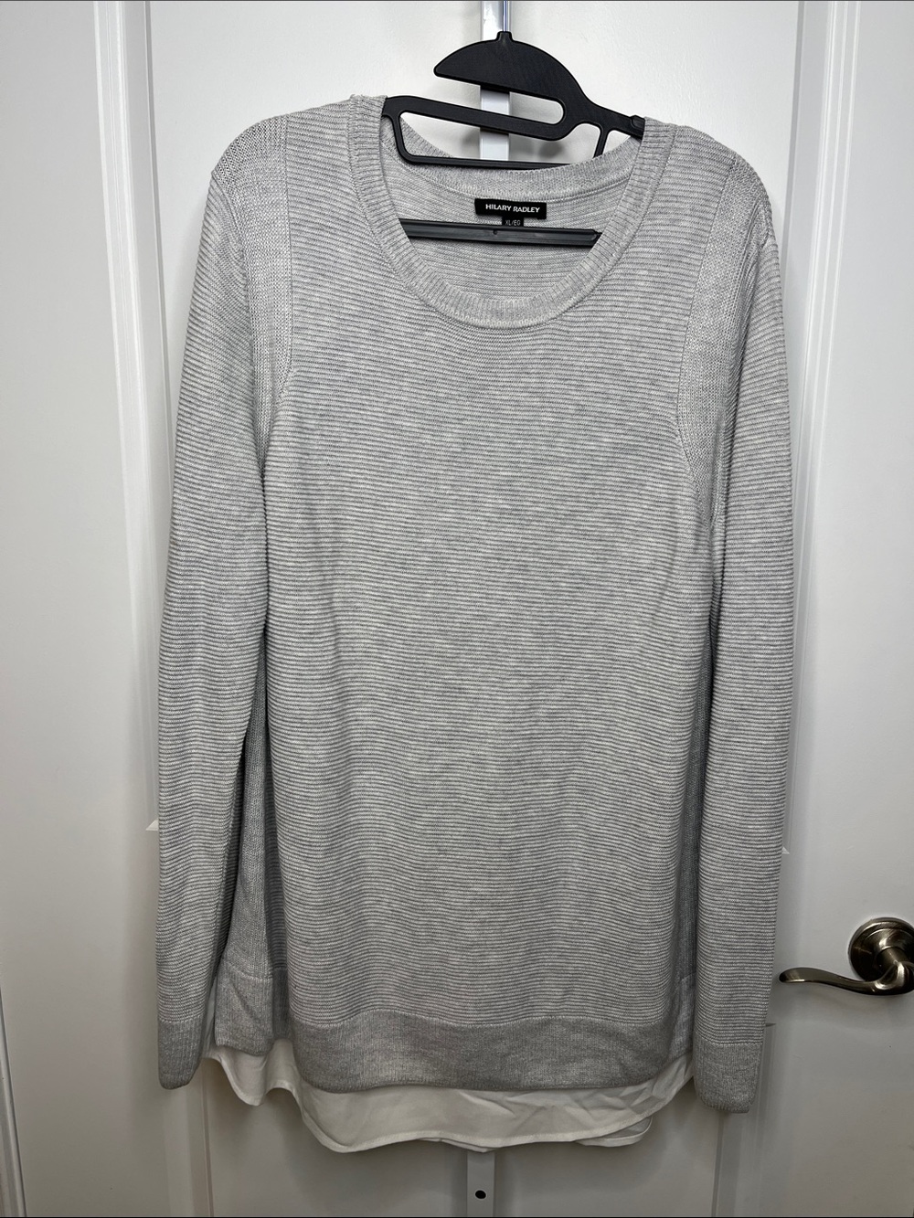 Hilary Radley Light Gray Crewneck Layered Look Hem Sweater XL